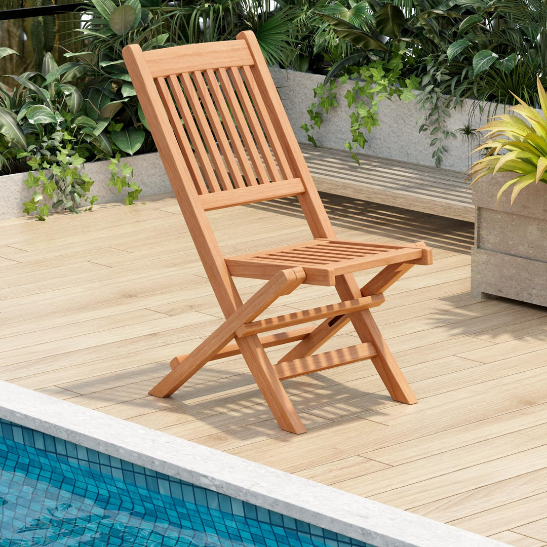 Giantex Patio Folding Chairs, Solid Teak Wood Outdoor Chairs with Slatted Seat & Back