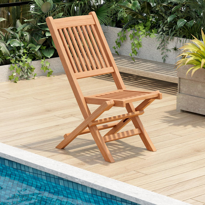 Giantex Patio Folding Chairs, Solid Teak Wood Outdoor Chairs with Slatted Seat & Back