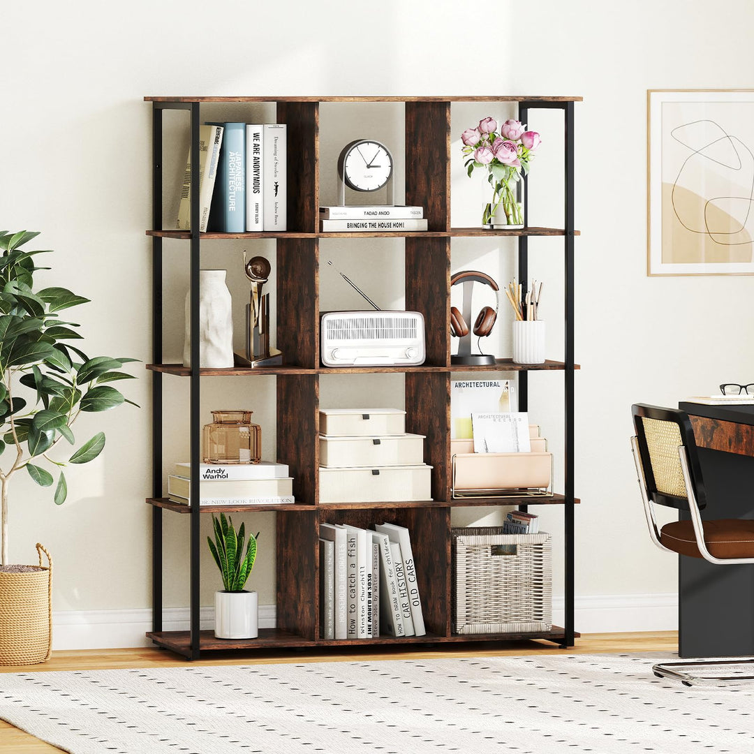 Giantex 12 Cube Bookcase 5 Tier Industrial Bookshelf