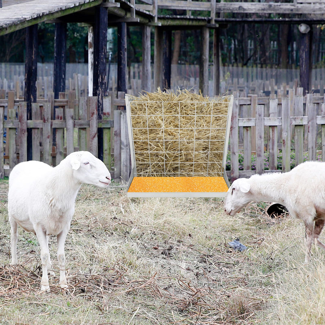 Giantex Hay Feeder for Goats - 28'' Hanging Hay Rack with Grain Feeder