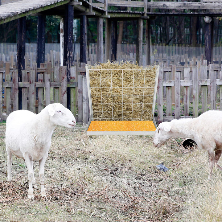 Giantex Hay Feeder for Goats - 28'' Hanging Hay Rack with Grain Feeder