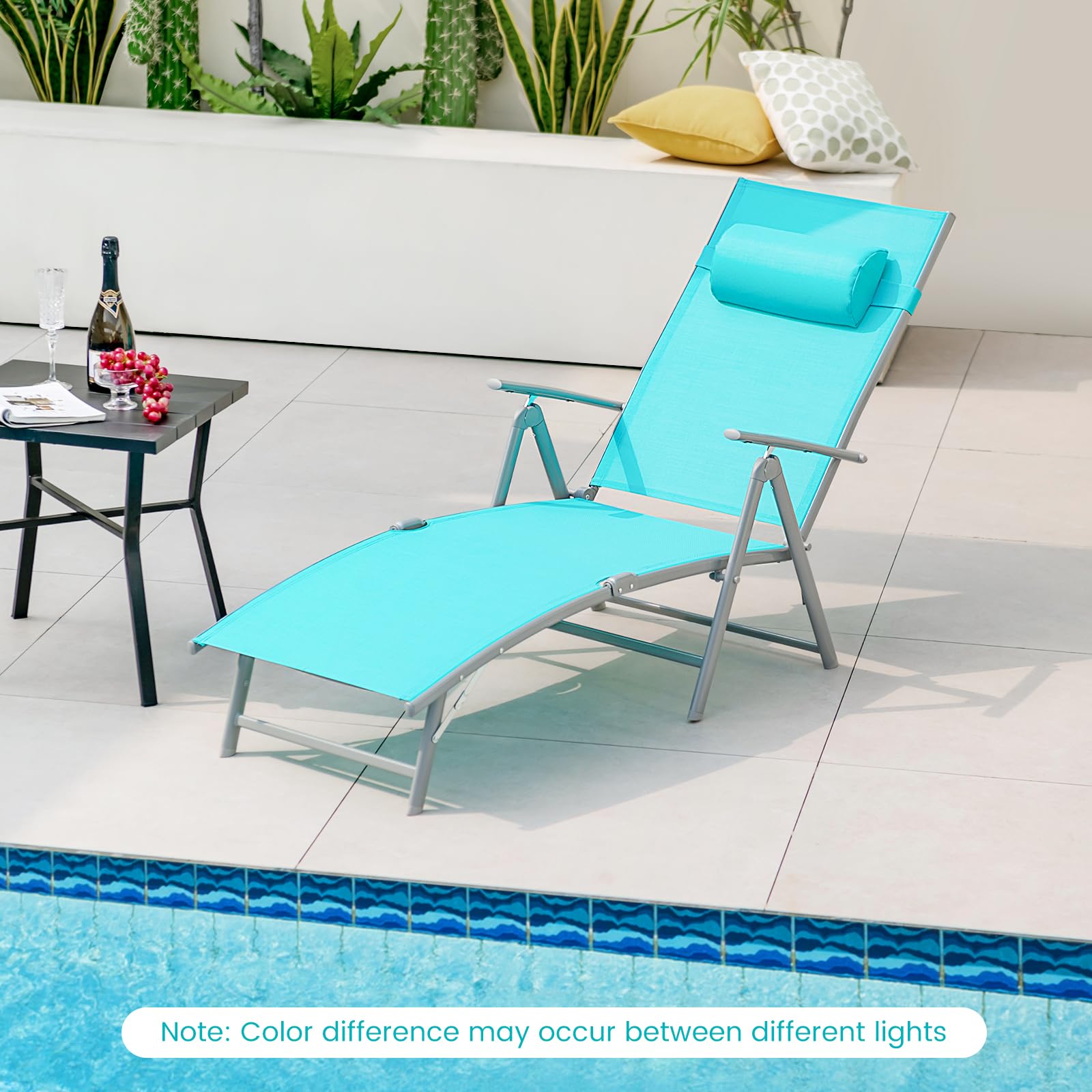 Giantex Folding Chaise Lounge Chair - Outdoor Reclining Chair with Removable Seat Cushion, Headrest Pillow
