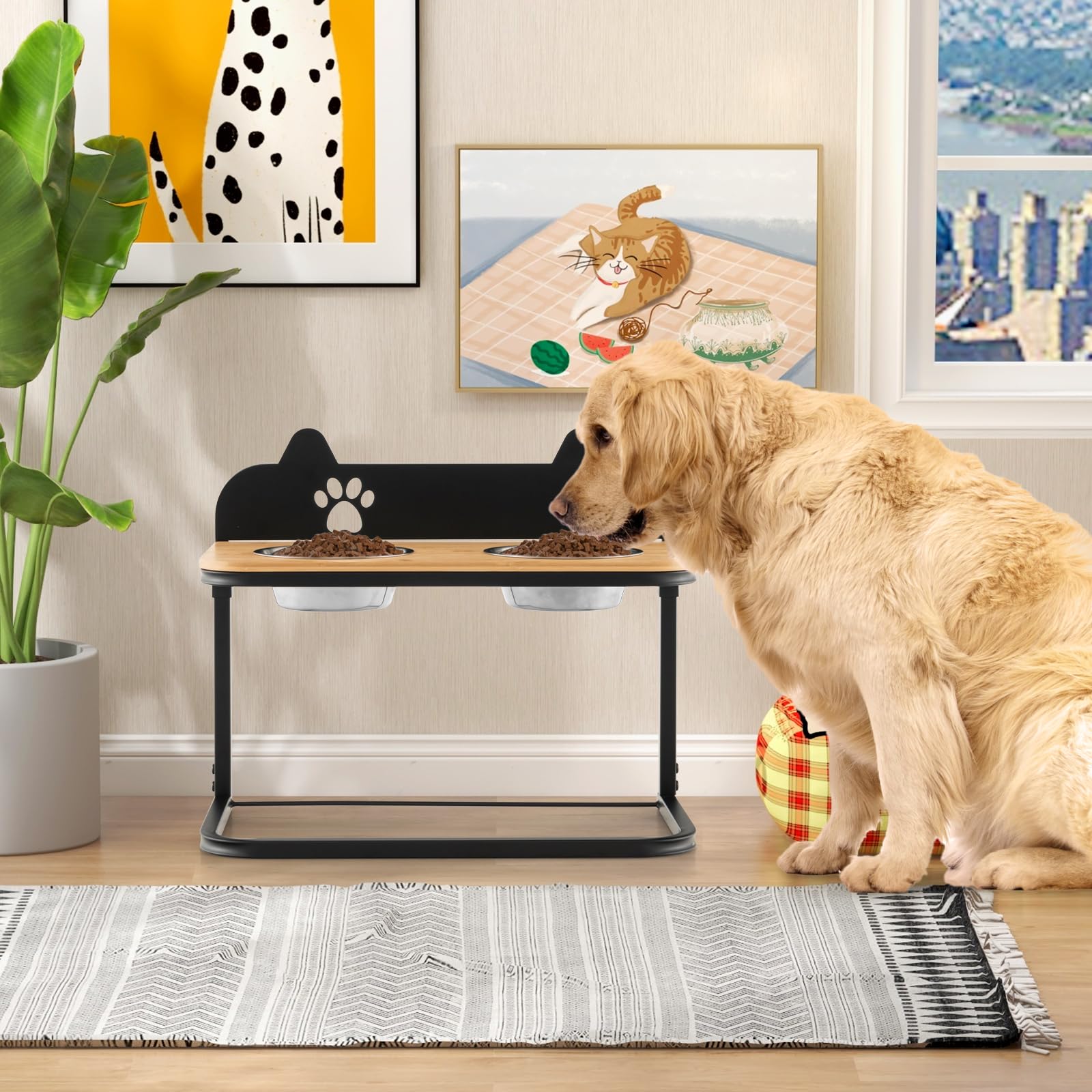 Giantex Elevated Dog Bowls Stand - Raised Pets Cats Feeding Station