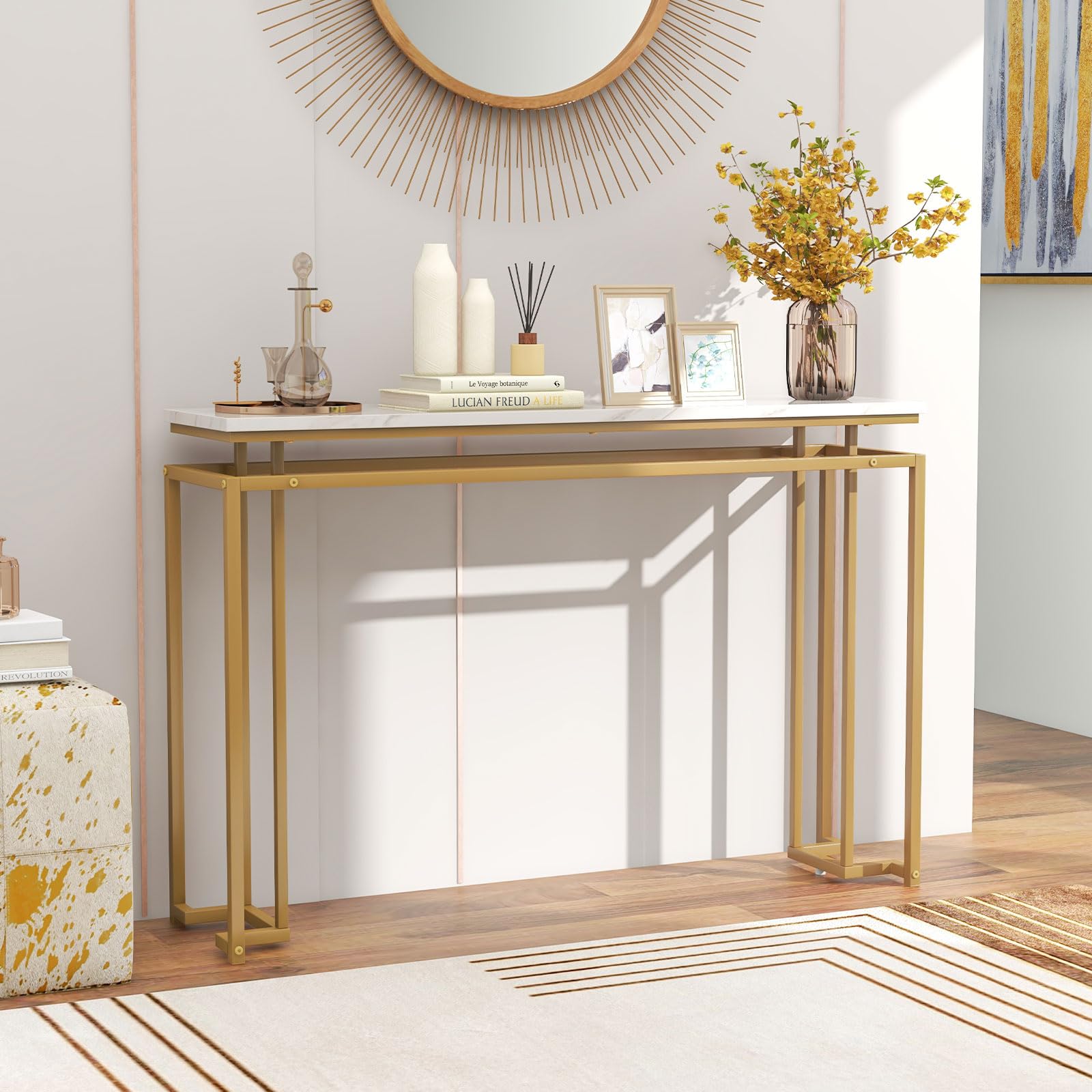 Giantex 47" Entryway Console Table - Modern Hallway Table w/Gold Metal Frame & Anti-toppling Kit