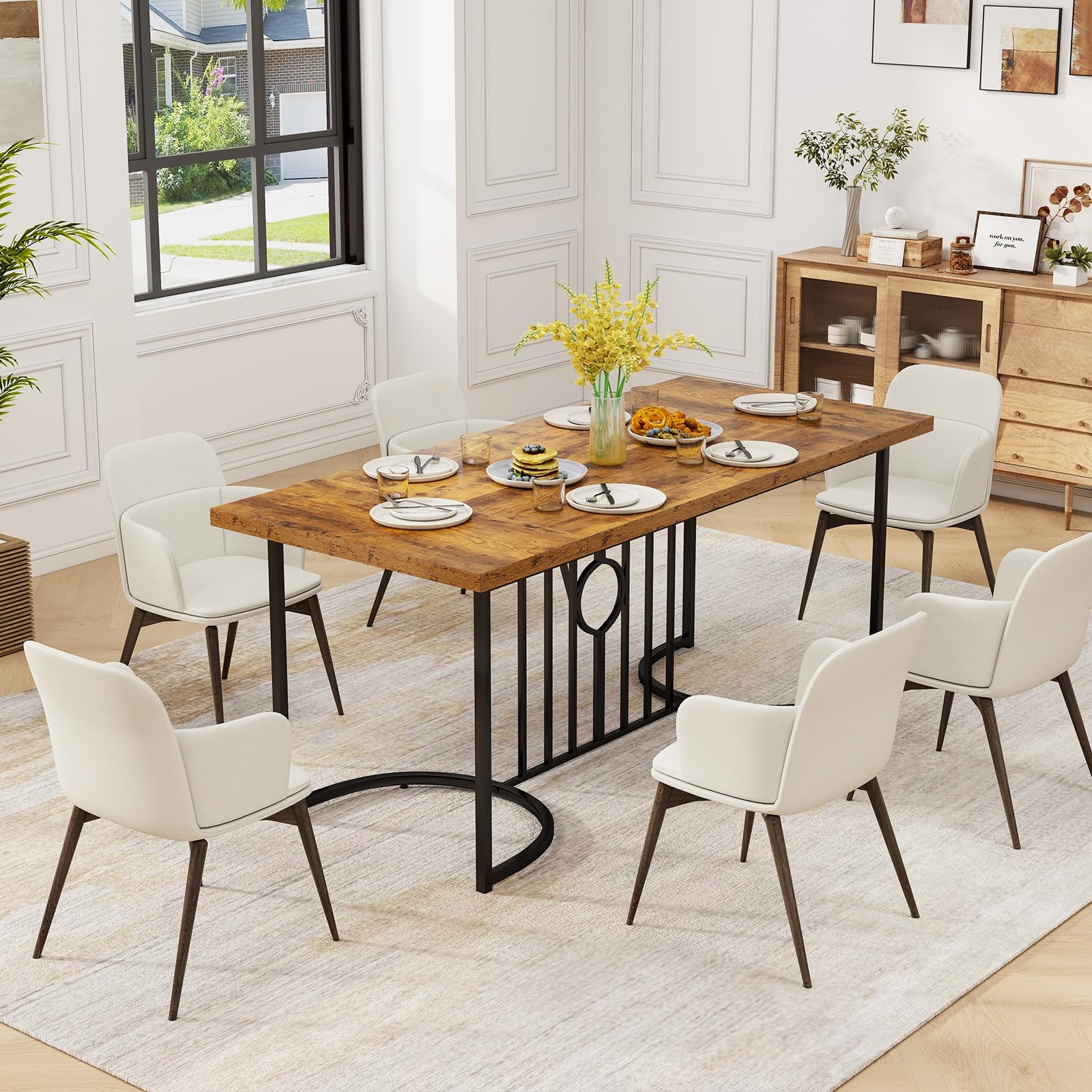 Giantex 71 Inch Large Dining Table for 6-8 People, Farmhouse Rectangular Kitchen Table with Metal Frame