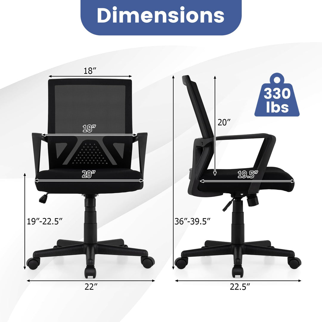 Giantex Office Desk Chair with Lumbar Support, Ergonomic Mesh Office Chair with Wheels and Armrests