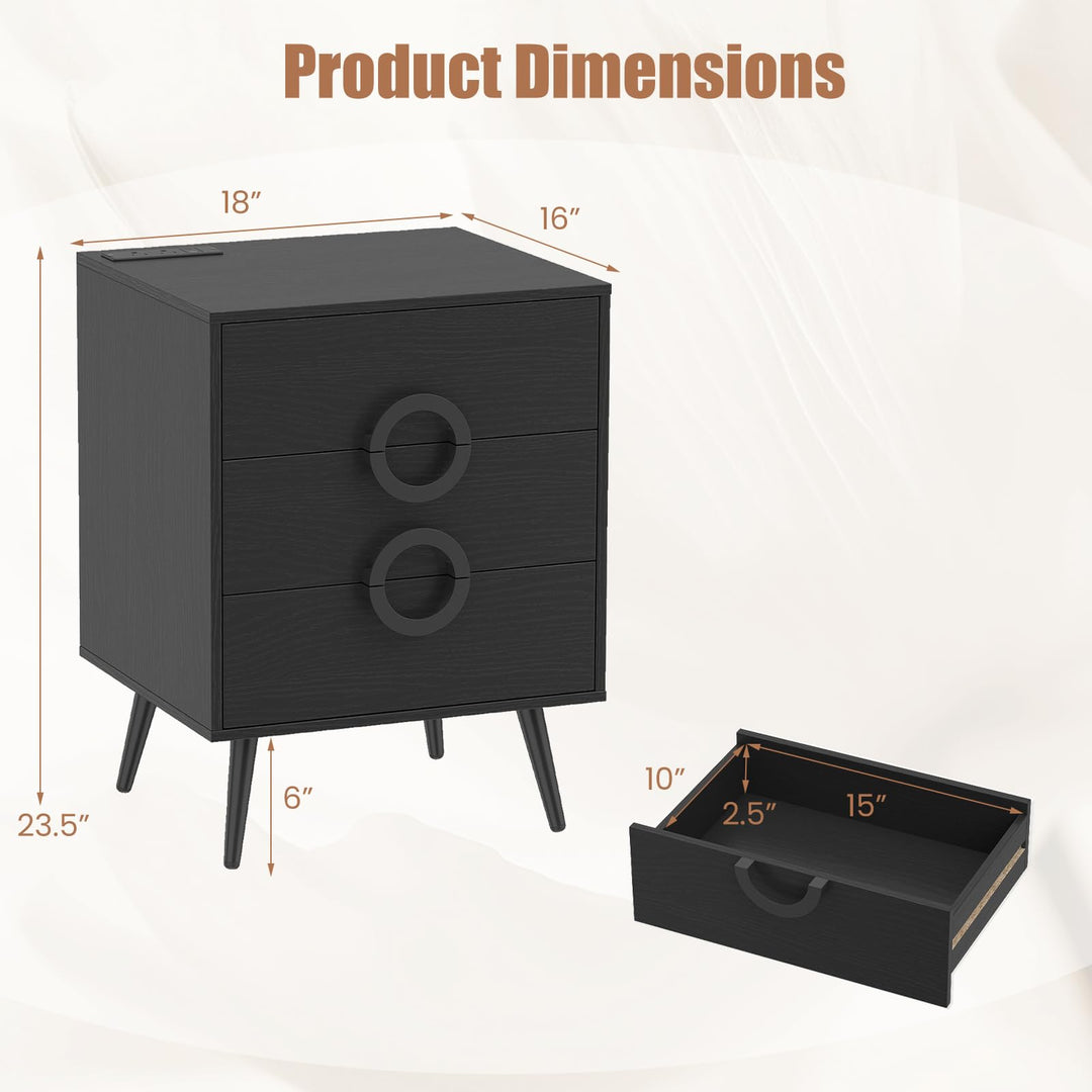 GIANTEX 3-Drawer Nightstand with Charging Station (1/2)
