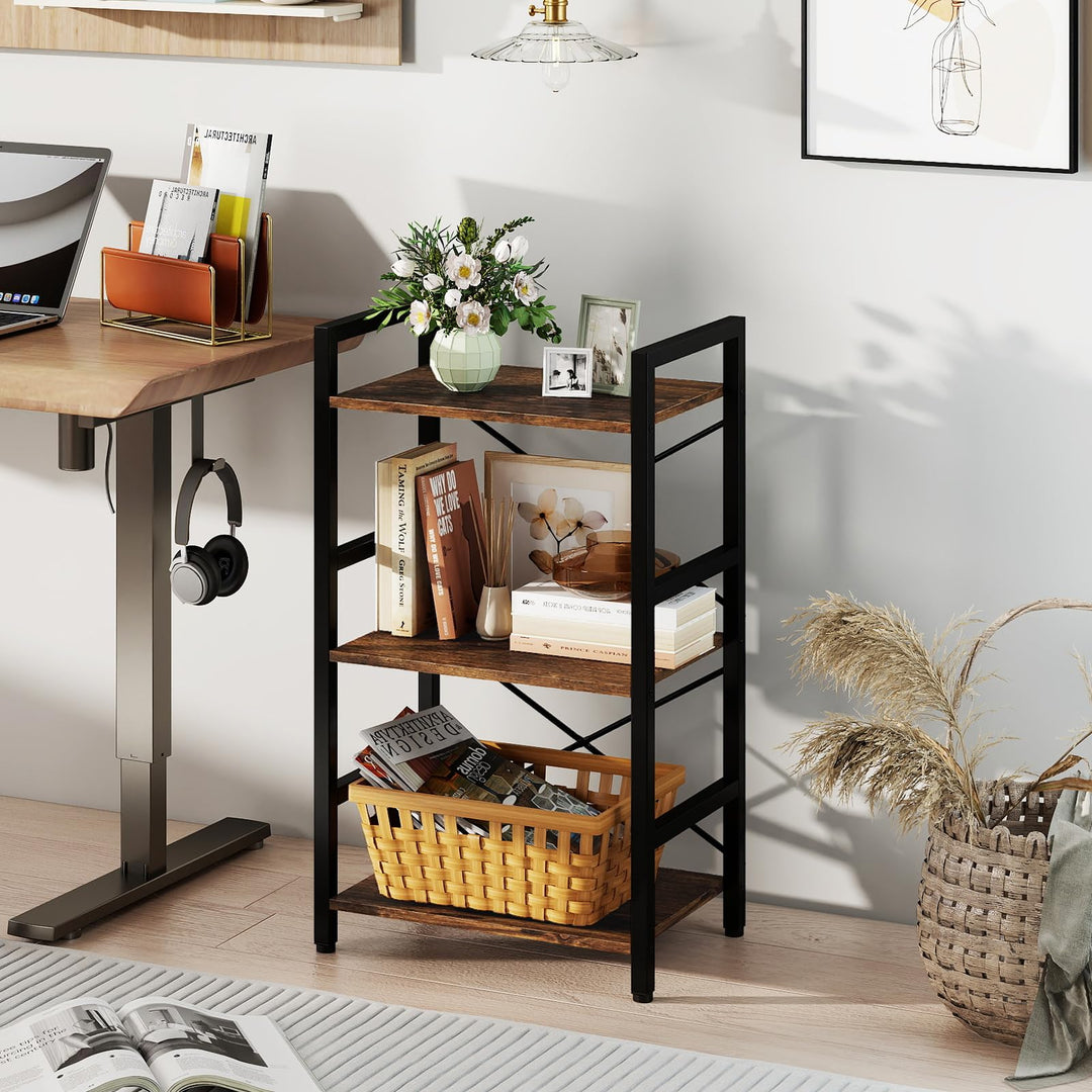Giantex 3-Tier Bookshelf Narrow Freestanding Display Shelf with Metal Frame &amp; Wooden Storage Racks