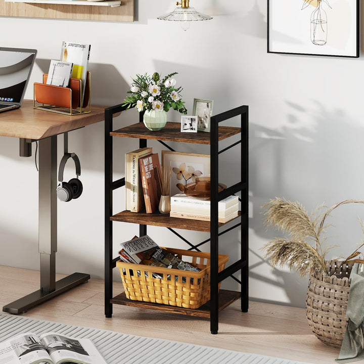 Giantex 3-Tier Bookshelf Narrow Freestanding Display Shelf with Metal Frame &amp; Wooden Storage Racks