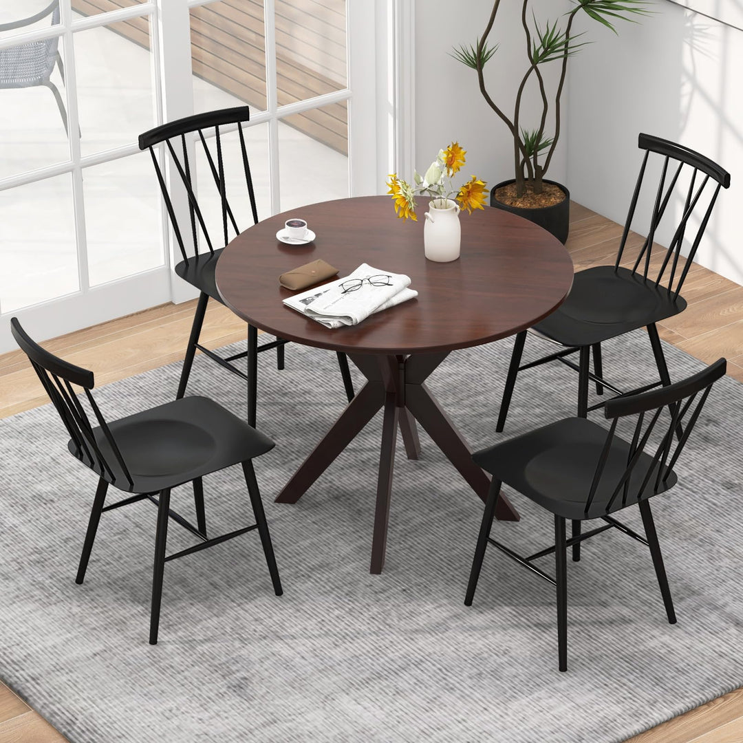 Giantex Metal Dining Chairs Set, Farmhouse Kitchen Chairs w/High Cross Backrest & Curved Seat
