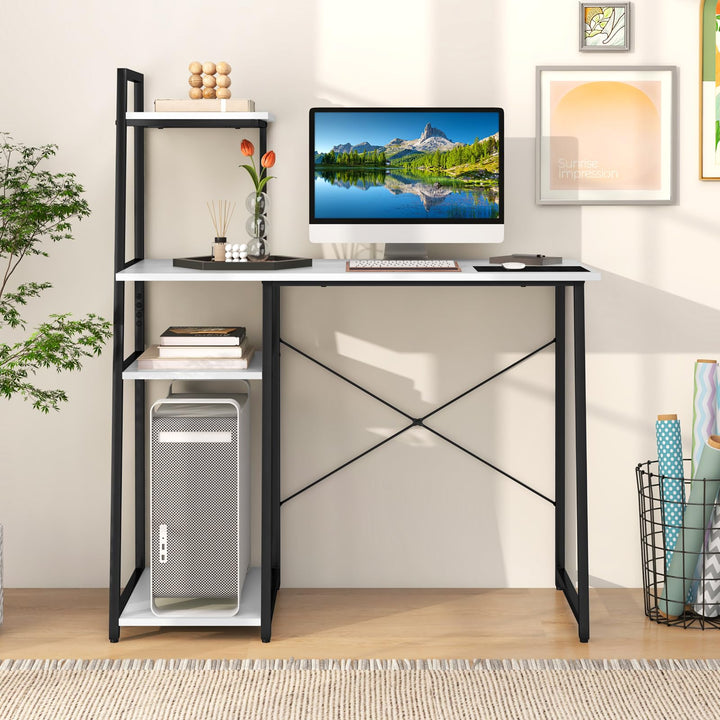 Giantex Computer Desk with Shelves, 47.5” Home Office Desk with Bookshelf, Host Stand