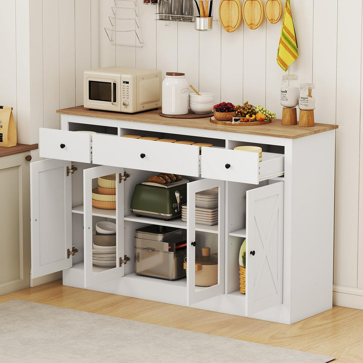 Giantex 55" Large Buffet Sideboard with 3 Drawers & 2 See-Through Doors