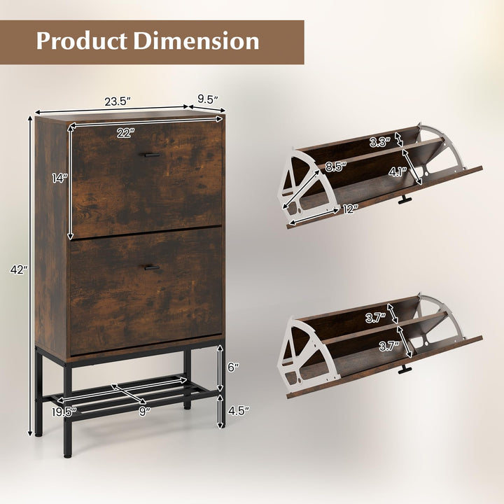 Giantex Shoe Storage Cabinet - Hidden Shoe Organizer with 2 Flip Drawers, Adjustable & Removable Interior Shelves
