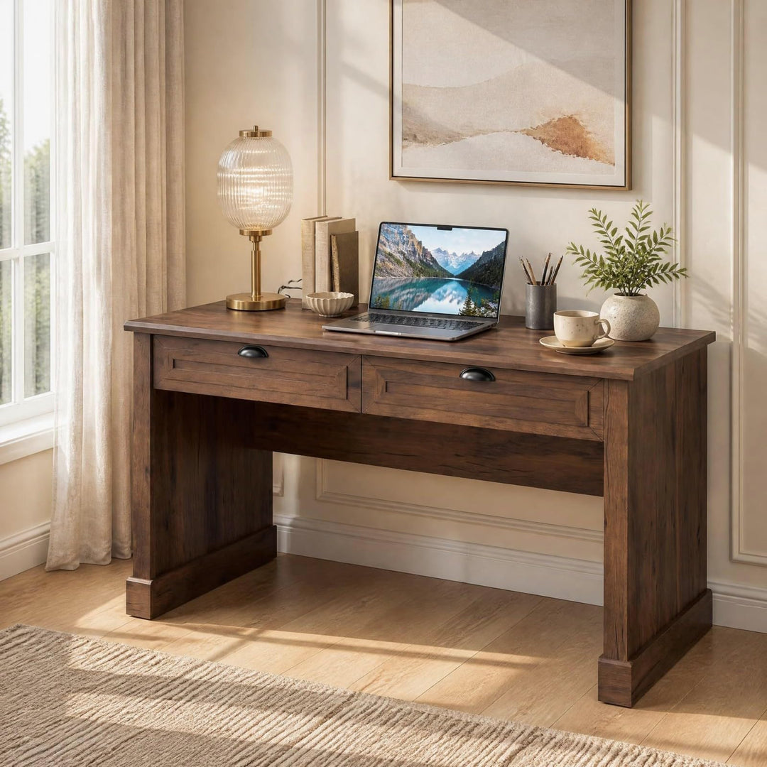 GIANTEX 48" Mid Century Modern Computer Desk with 2 Drawers