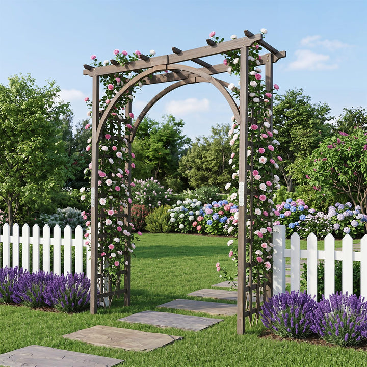 Giantex 85" Wood Garden Arch Trellis with Flat Top for Climbing Plants