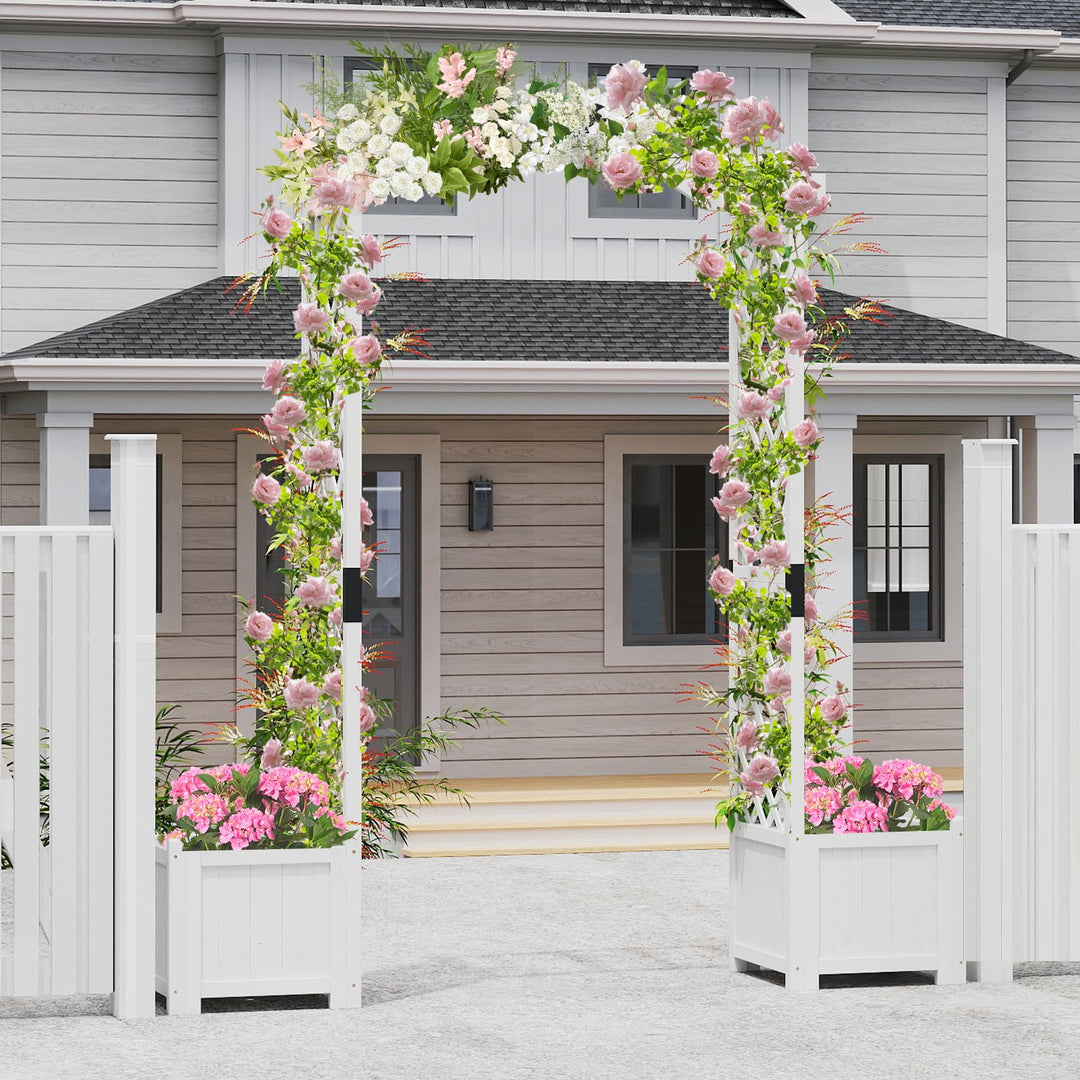 Giantex Garden Arbor with Planter, Wooden Planter Arch with Trellis, Outdoor Arch for Climbing Plants