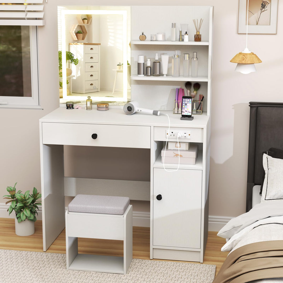 Vanity Desk with Mirror and Lights for Bedroom