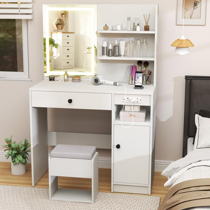 Vanity Desk with Mirror and Lights for Bedroom