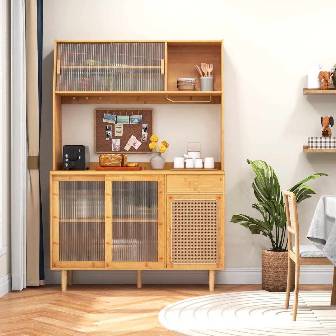 Giantex Pantry Cabinet 69" Bamboo Hutch Cabinet with Storage