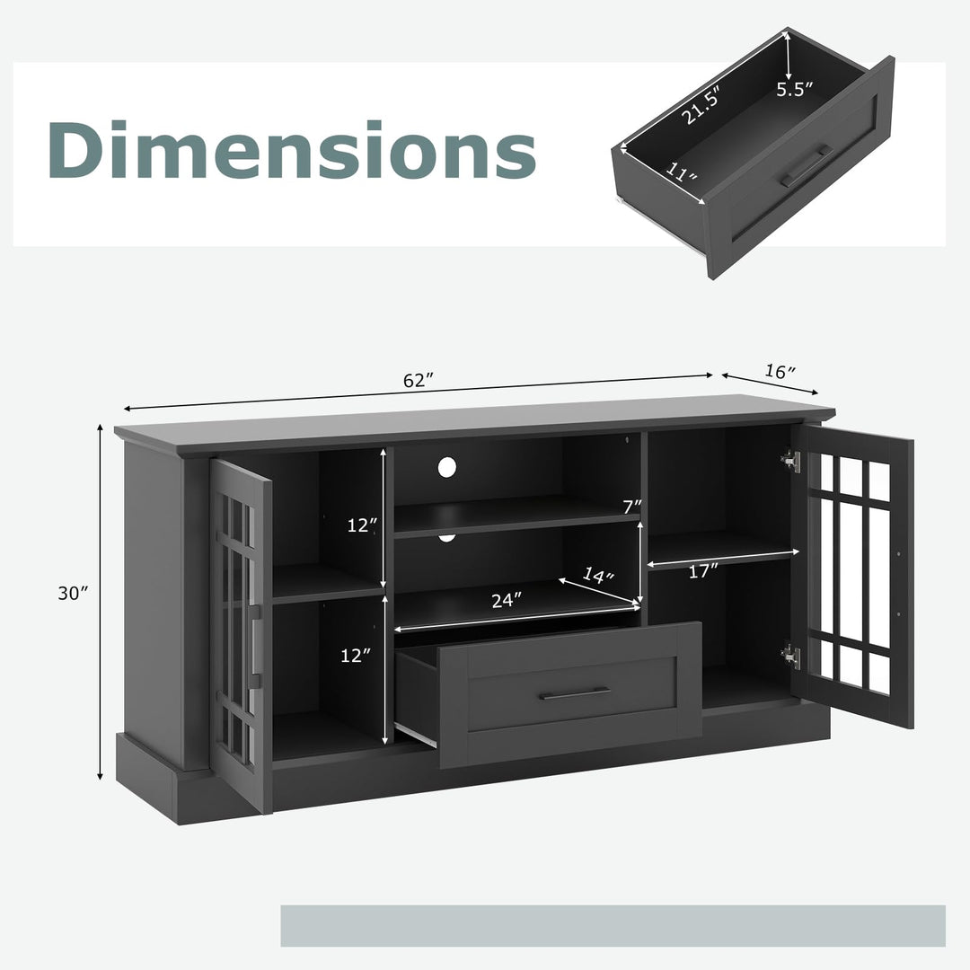 Giantex Farmhouse TV Stand for 65/70 Inch TV with Storage Cabinets & Glass Door
