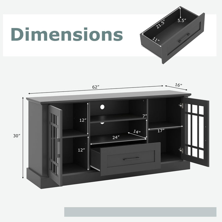 Giantex Farmhouse TV Stand for 65/70 Inch TV with Storage Cabinets & Glass Door