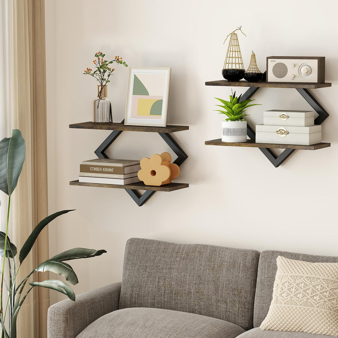 GIANTEX 2-Pack Diamond Shaped Floating Shelves for Wall
