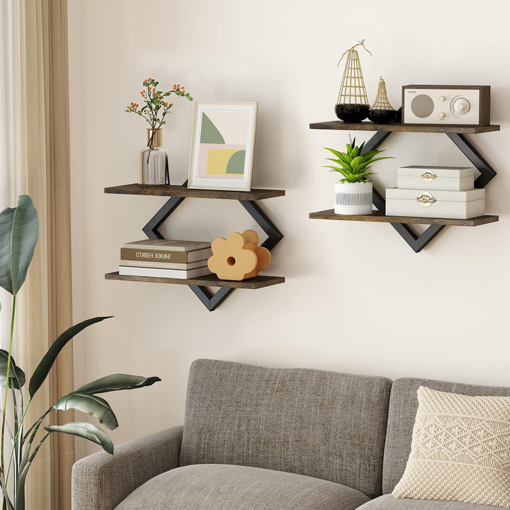 GIANTEX 2-Pack Diamond Shaped Floating Shelves for Wall