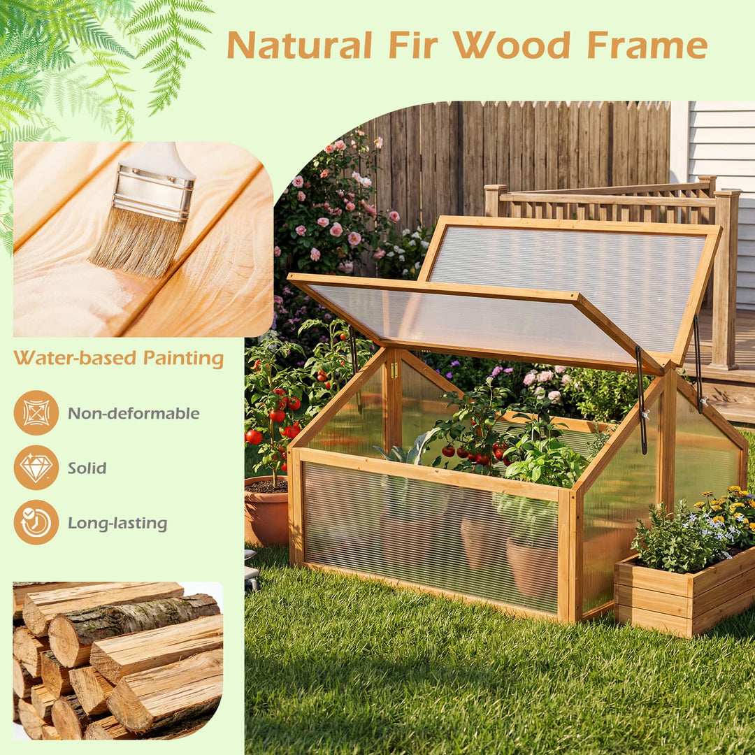 Ginatex Wood Cold Frame Greenhouse Portable Raised Flower Planter Protection with Transparent Openable Roof