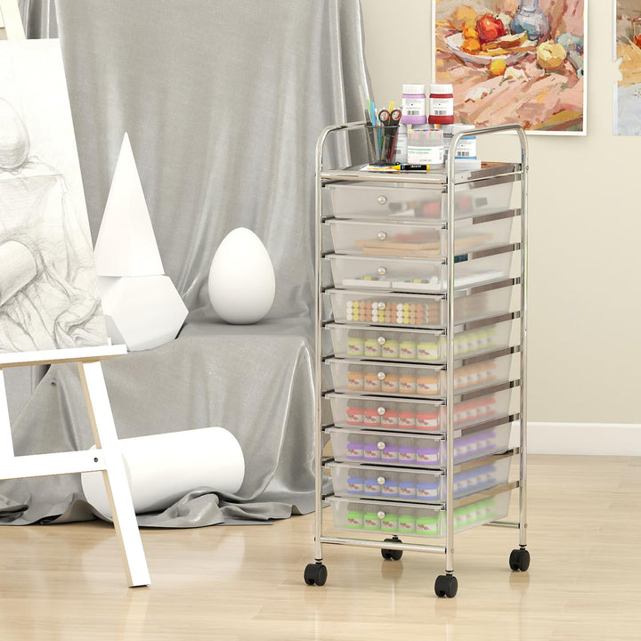 Giantex 10-Drawer Rolling Storage Cart with Metal Frame and Lockable Universal Wheels