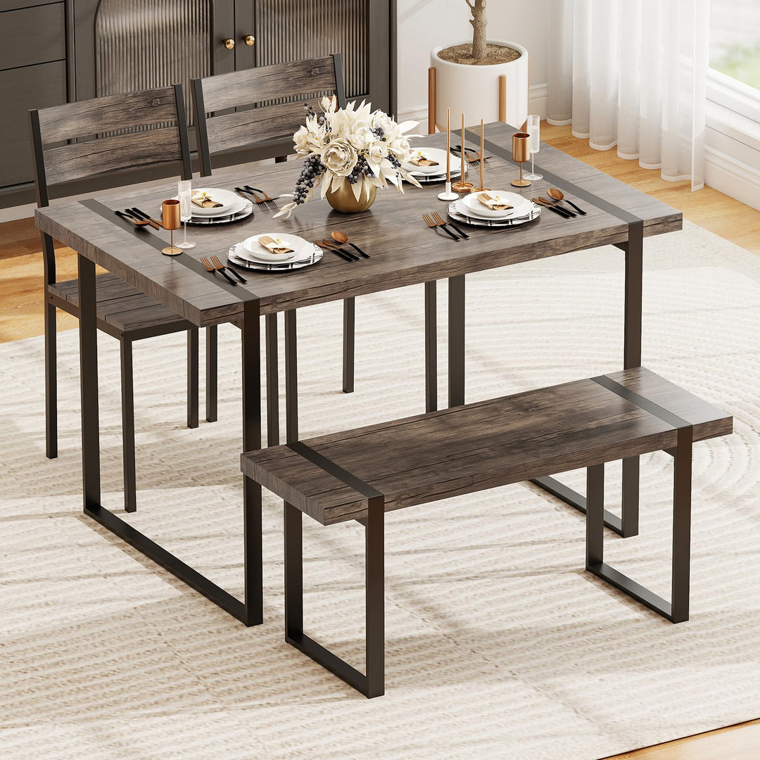 Giantex 4-Piece Dining Table Set for 4 with 1 Bench and 2 Chairs