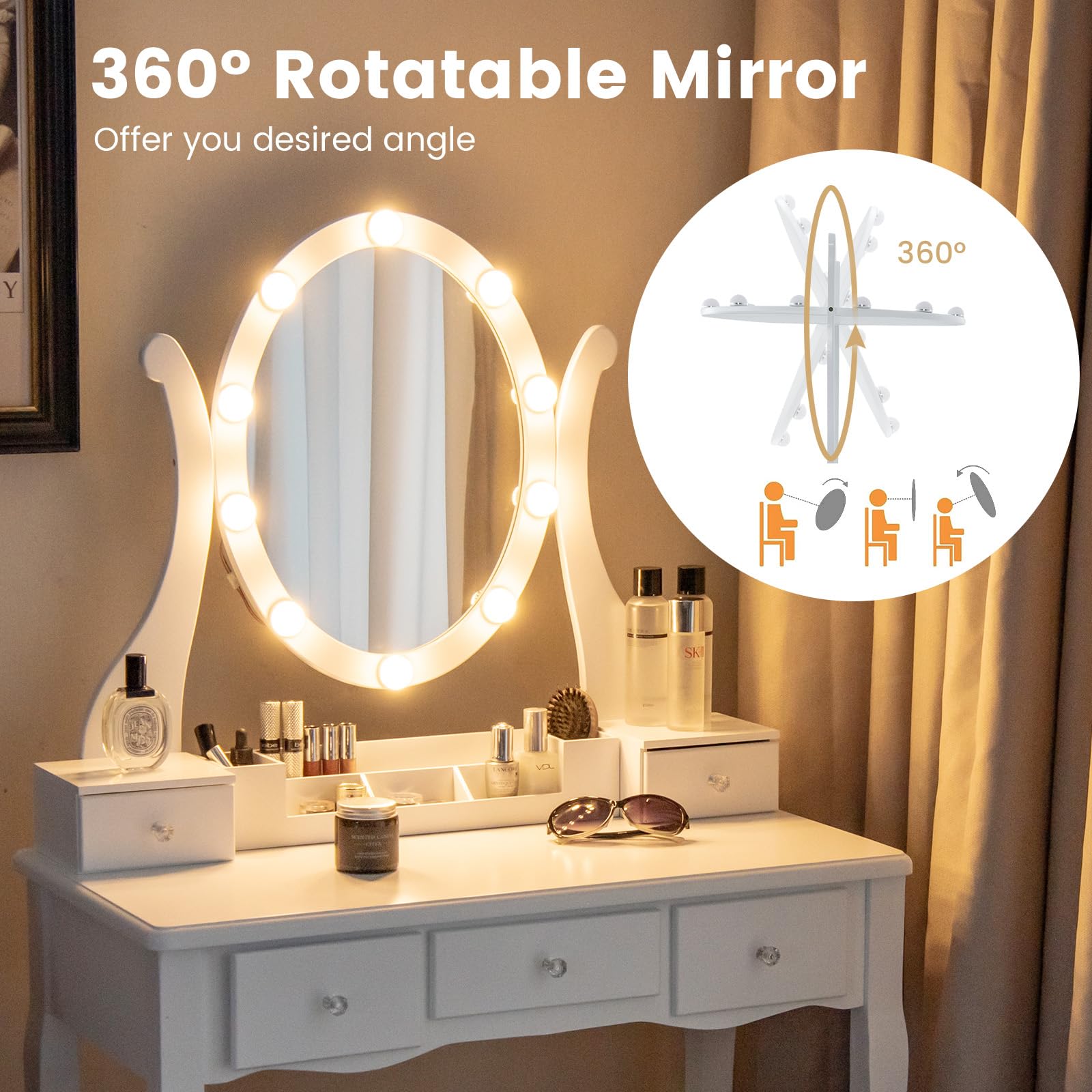 CHARMAID Vanity Desk with Lighted Mirror