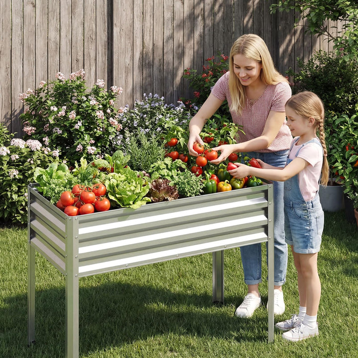 Giantex 44" x 22" x 32" Metal Large Elevated Planter Box for Vegetable Flower Fruit Herb (1/2)