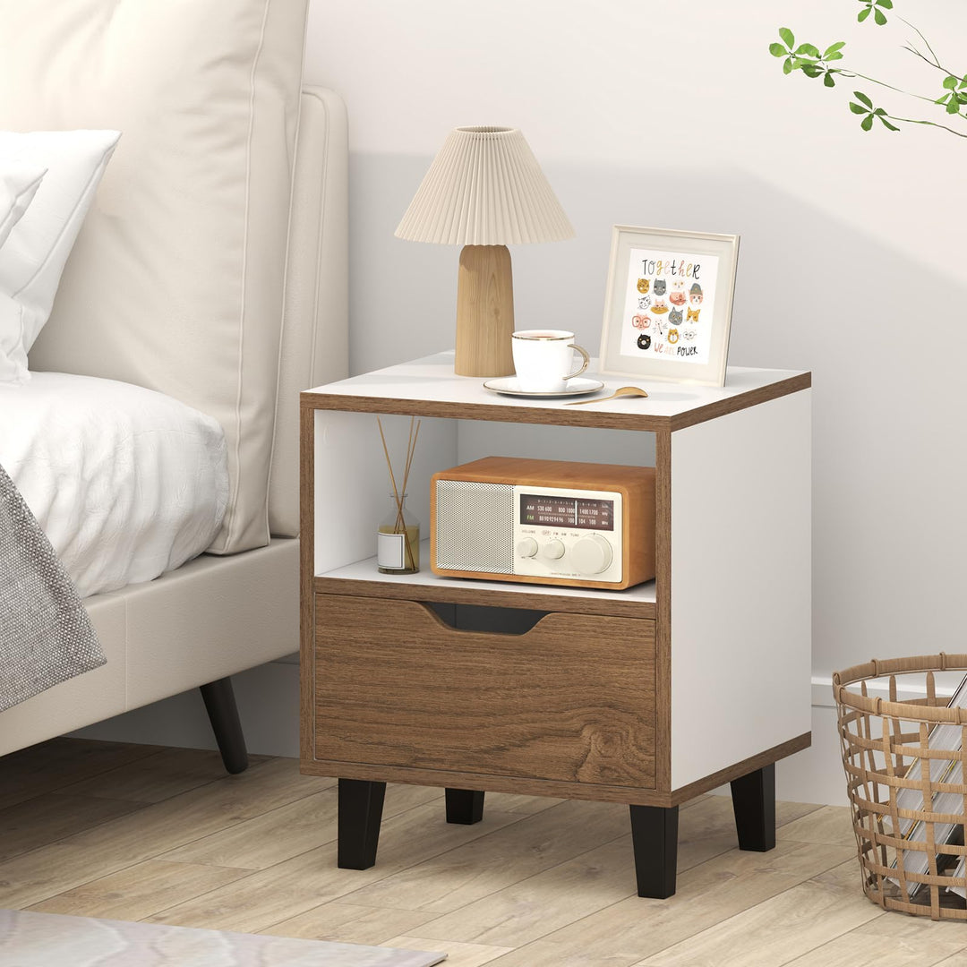 Giantex Mid Century Modern Nightstand with Metal Legs