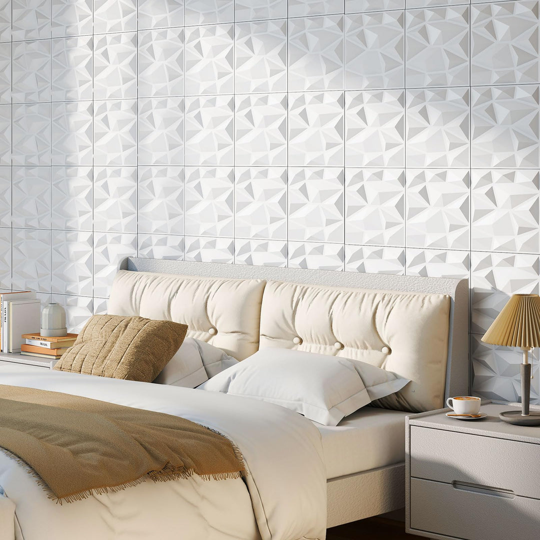 Giantex 50/100 Pack 3D Wall Panels, 12"x12" White PVC Decorative Wall Tiles