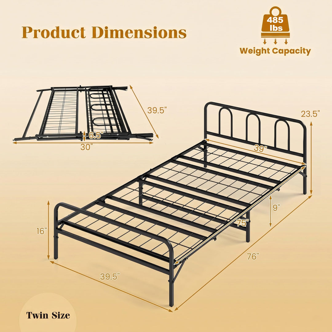 Giantex Foldable Metal Twin Bed Frame with Headboard and Footboard