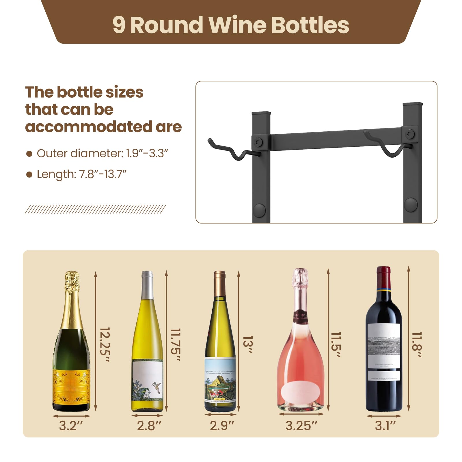 Giantex Wall Mounted Wine Rack for 9-Bottles, Metal Wall Wine Racks Organizer