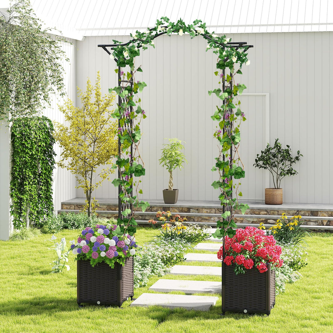 Giantex 8.2 FT Garden Arch Trellis w/ 2 Self-Watering Planter Boxes
