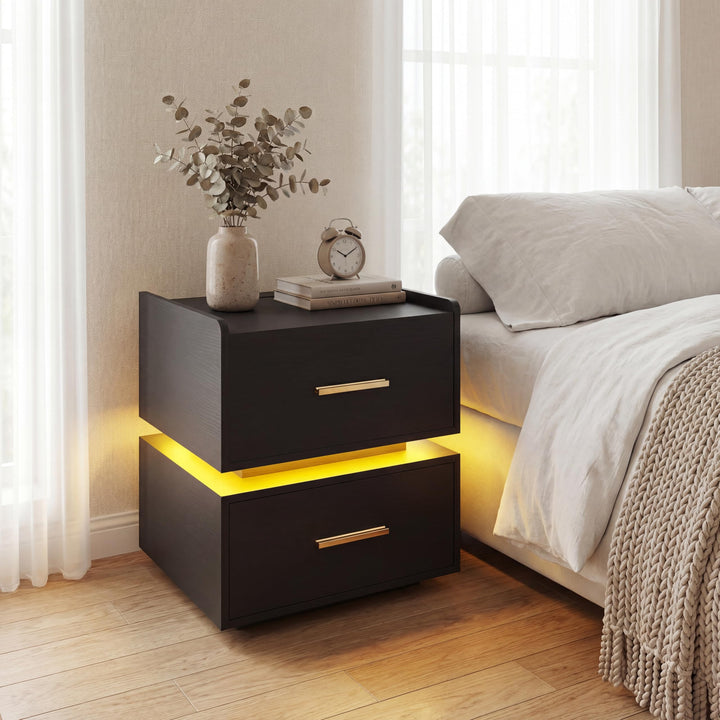 Giantex LED Night Stand with Charging Station &amp; 2 Storage Drawers (1/2)
