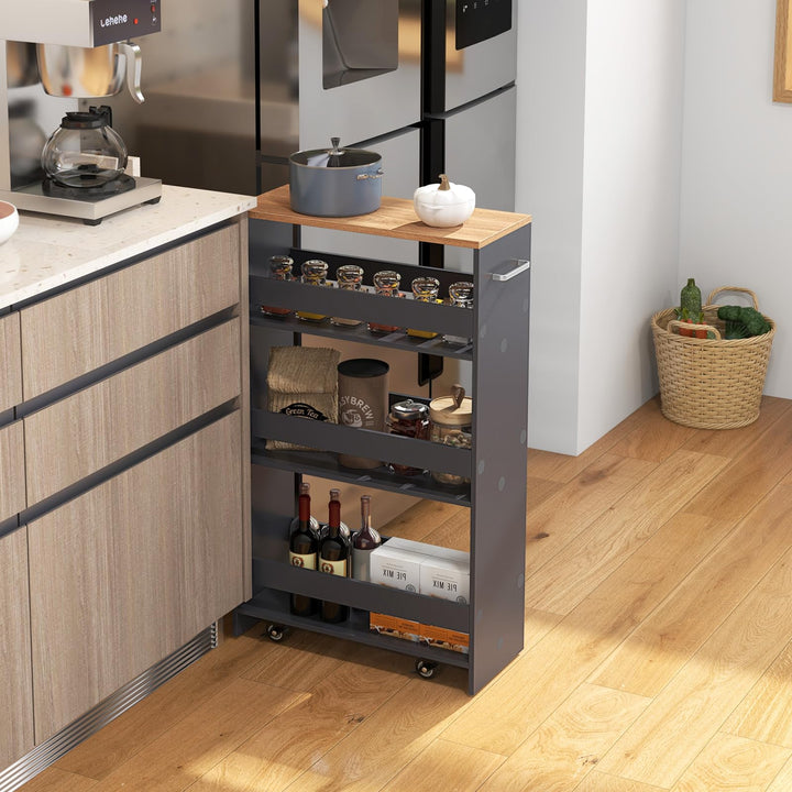Giantex 4 Tier Rolling Slim Storage Cart, 8” Narrow Slide Out Kitchen Cart w/Handle & Open Shelves