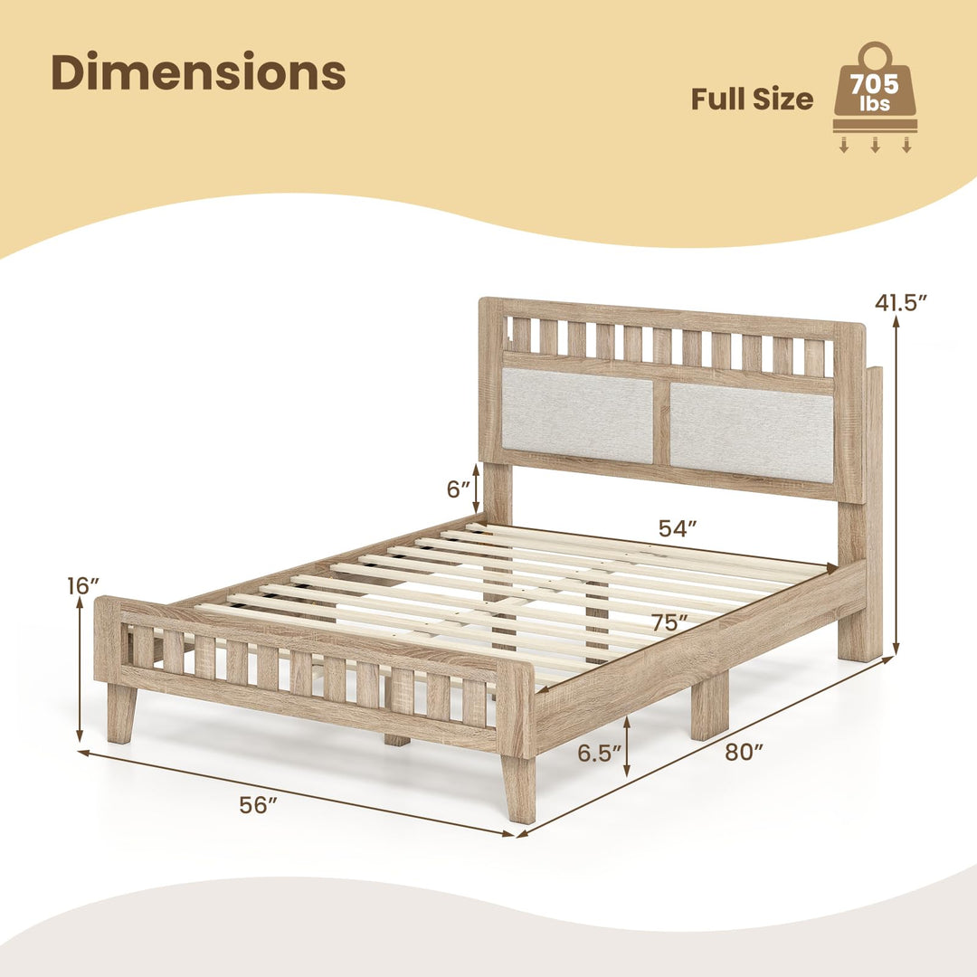 Giantex Mid-Century Wood Bed Frame with Upholstered Headboard (Full/Twin)