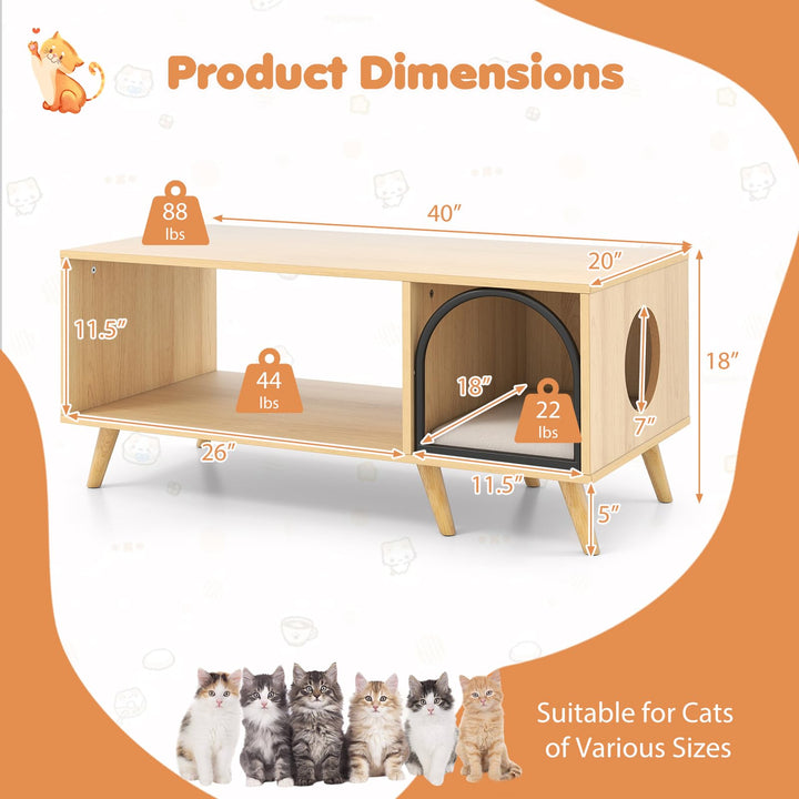 Giantex 2 in 1 Coffee Table with Cat House for Entryway Home