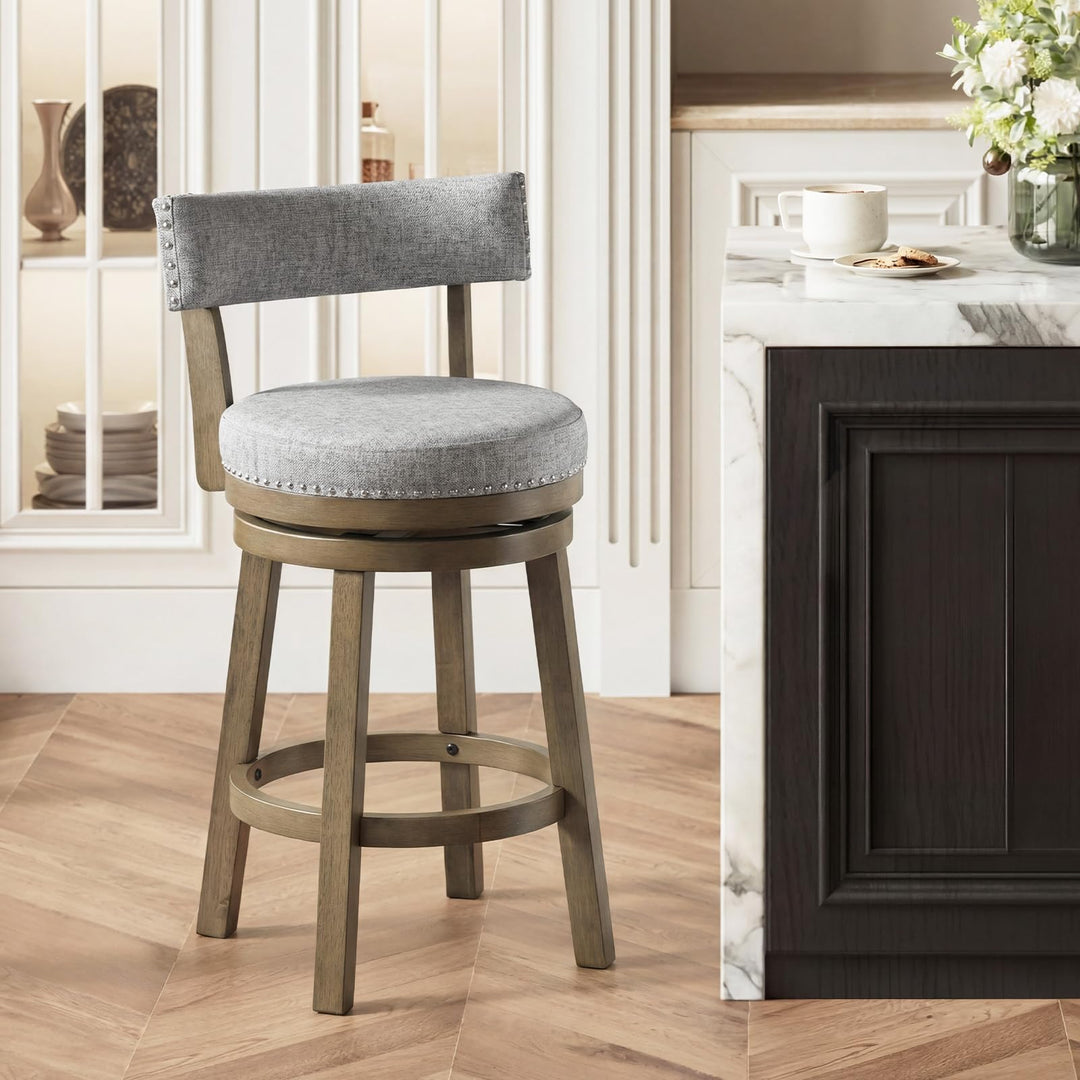 Giantex Swivel Bar Stool | 27" Counter Height Stool with Linen Fabric Upholstered Seat &amp; Back