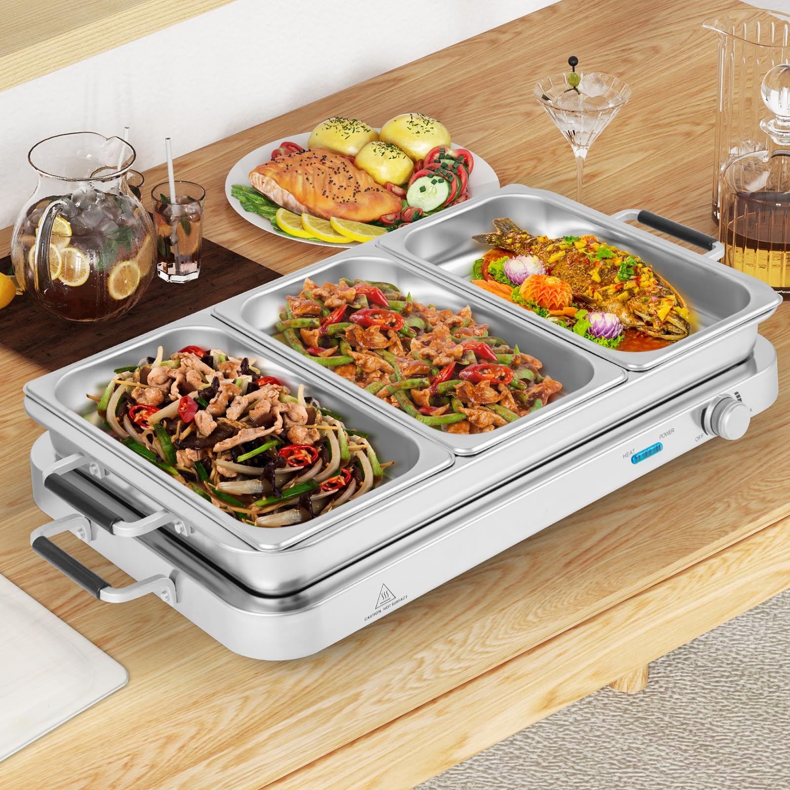 Giantex Buffet Server & Electric Food Warmer, 2-in-1 Food Warming Tray, Adjustable Temperature