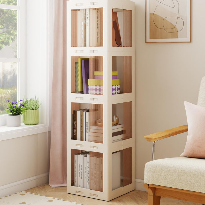 Giantex 4-Tier Spinning Bookcase w/Swivel Base | Translucent Storage Organizer for Living Room