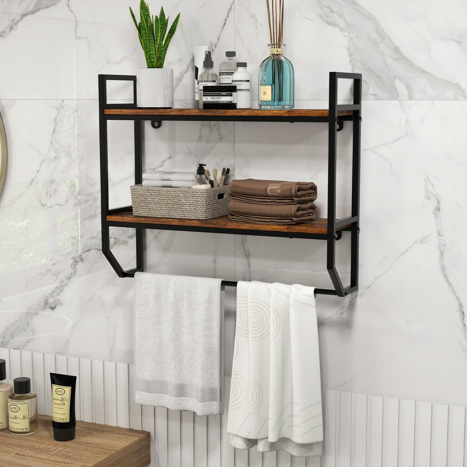 Giantex Wall Mounted Bathroom Shelves with Towel Bar