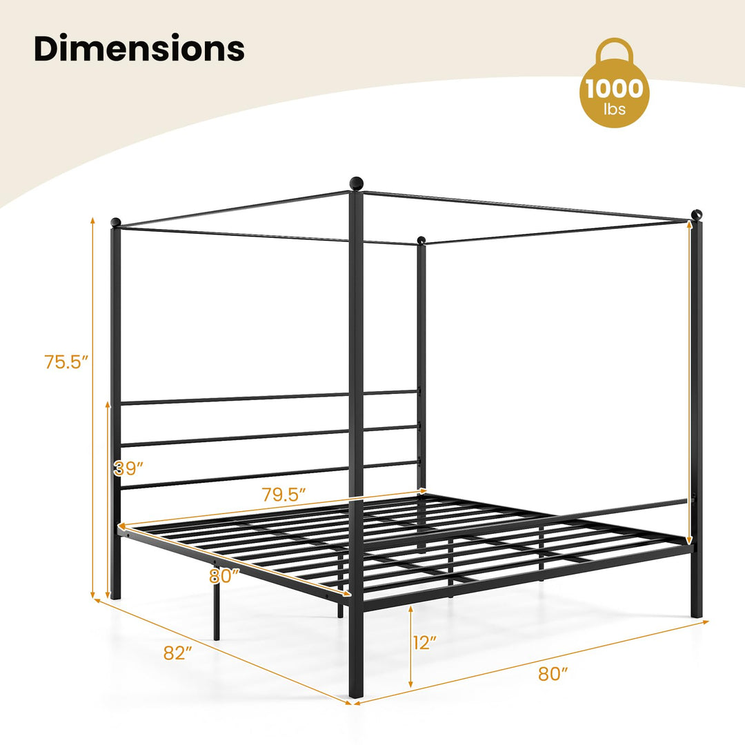 Giantex King Size Metal Canopy Bed Frame with 4 Poster &amp; Headboard