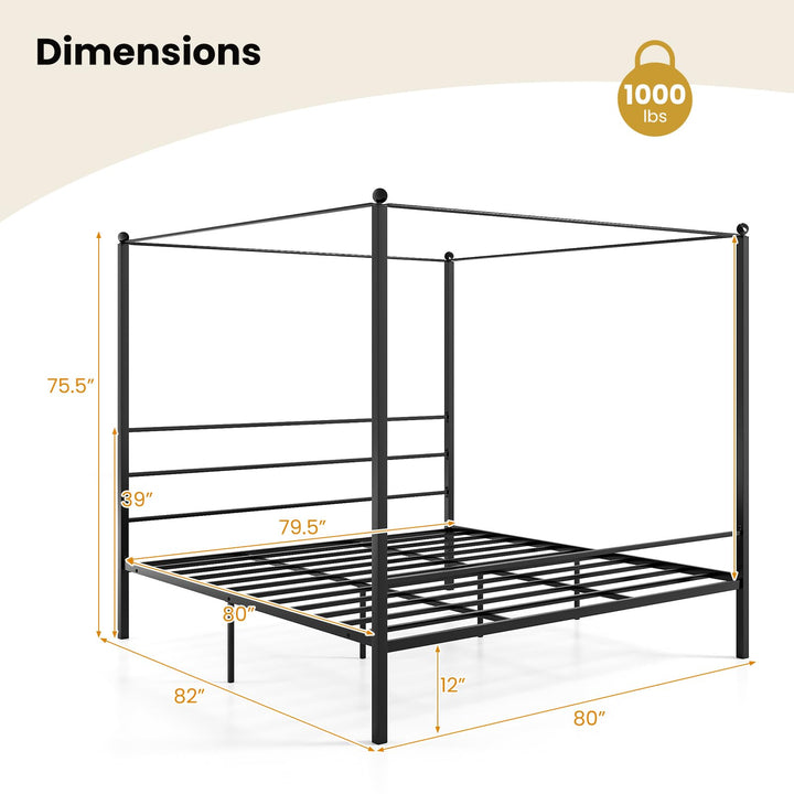 Giantex King Size Metal Canopy Bed Frame with 4 Poster &amp; Headboard