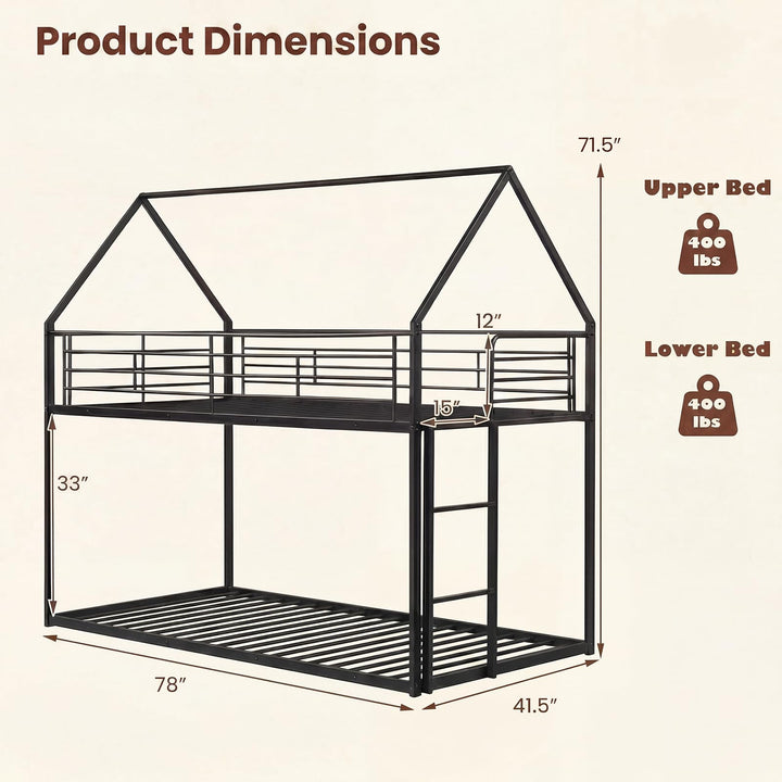 Giantex House-Shaped Twin Over Twin Metal Bunk Bed