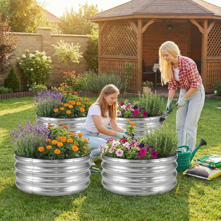 Giantex 2 Pack Round Galvanized Raised Garden Bed Kit (2x2x1 FT)