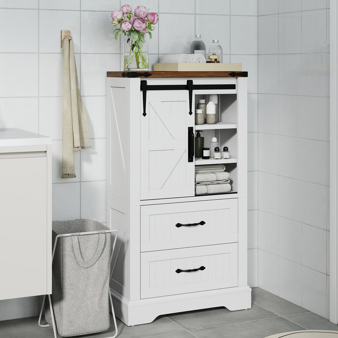 Farmhouse Bathroom Floor Cabinet Freestanding Wooden Storage Organizer